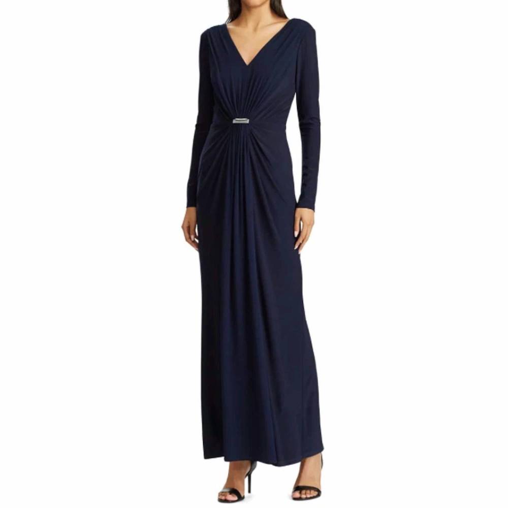NEW RALPH LAUREN lighthouse overlay long sleeve gown in navy - Picture 1 of 1
